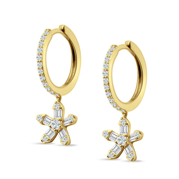 Dangle Floral Hoop Earrings Cubic Zirconia Yellow Tone 925 Sterling Silver Wholesale